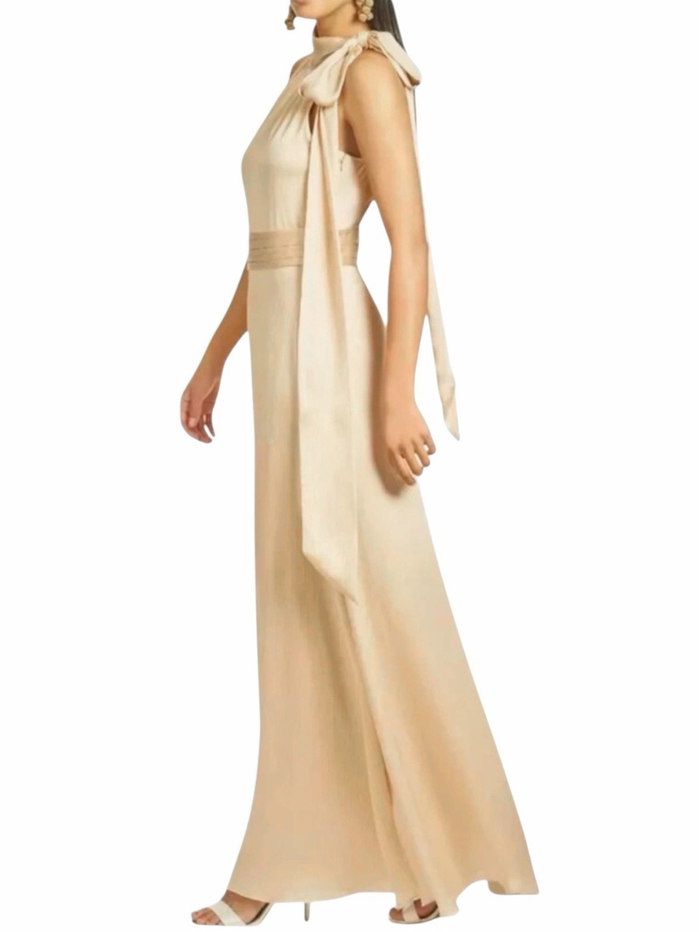 NWT SACHIN + BABI Champagne Cream Sleeveless Tie Neck Dress Gown Size 8